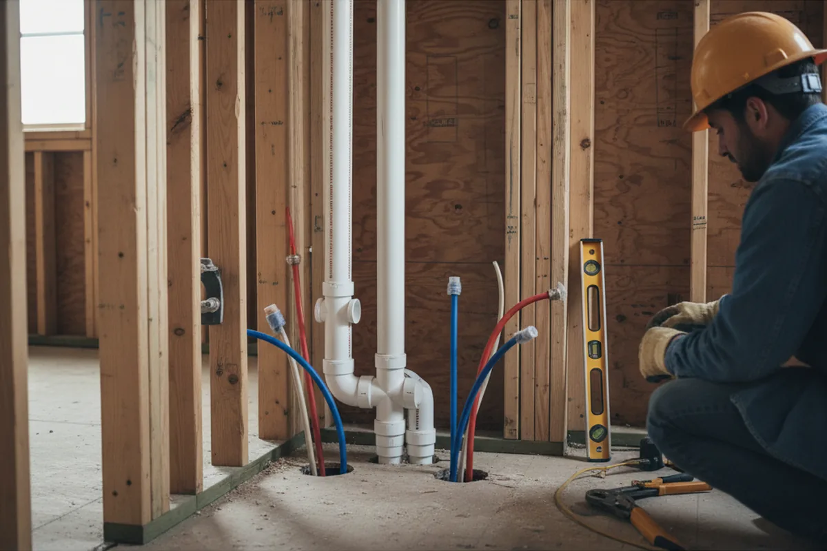 Drain and supply rough-in during Leak Detection in Canyon Country